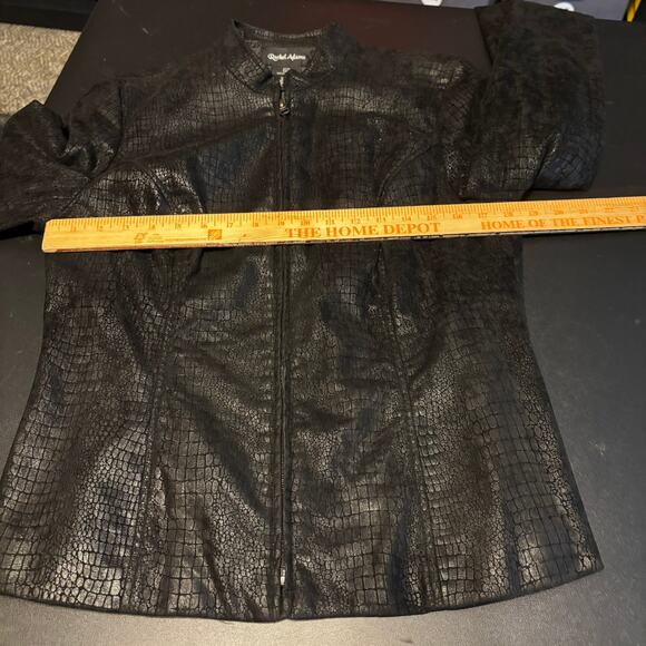 Rachel Adams Faux Leather Crocodile Print Black Jacket Womens Sz M Polyester - Picture 4 of 5